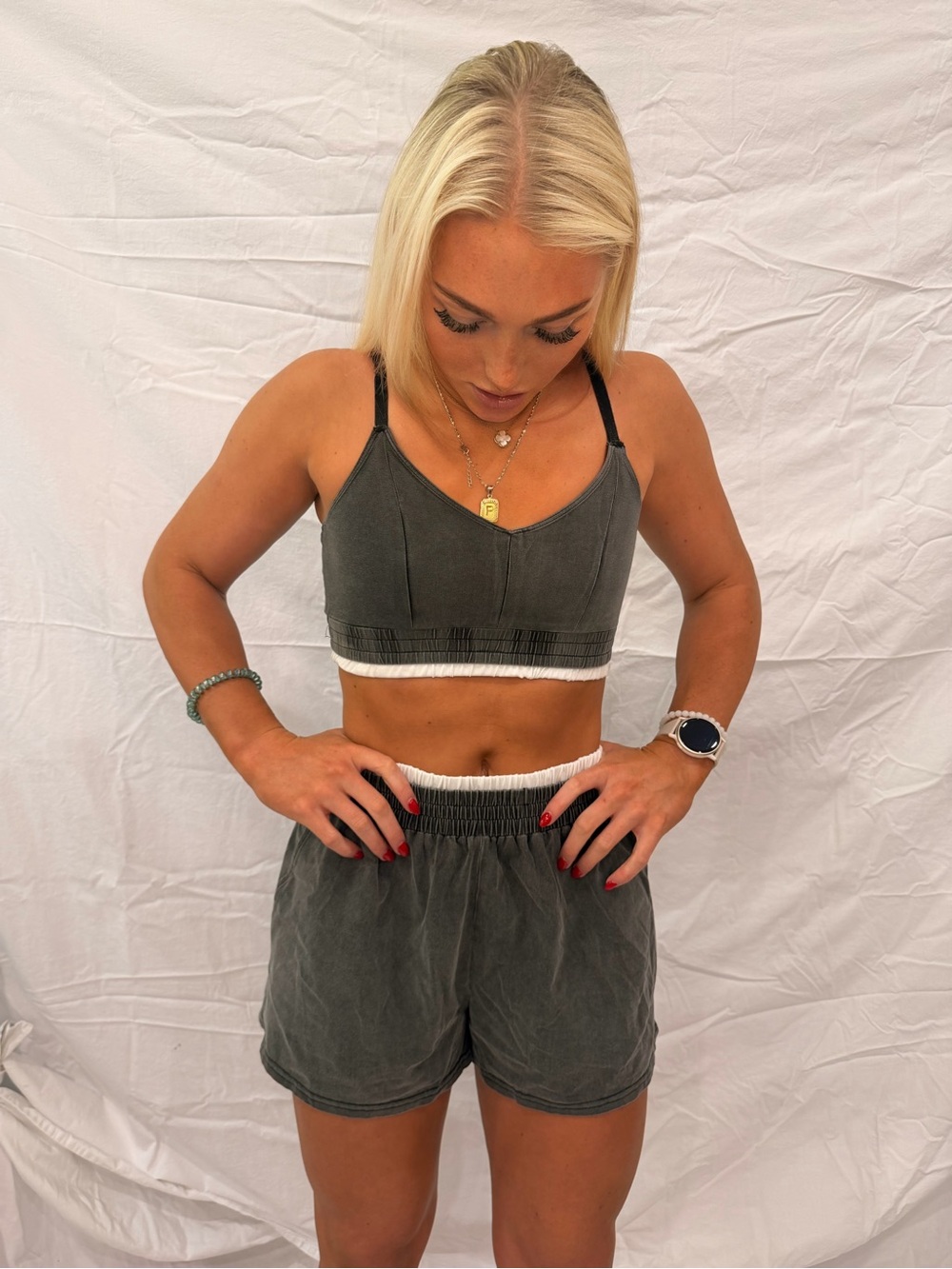 Washed Charcoal Lounge Bralette & Short Set - Women Intimates